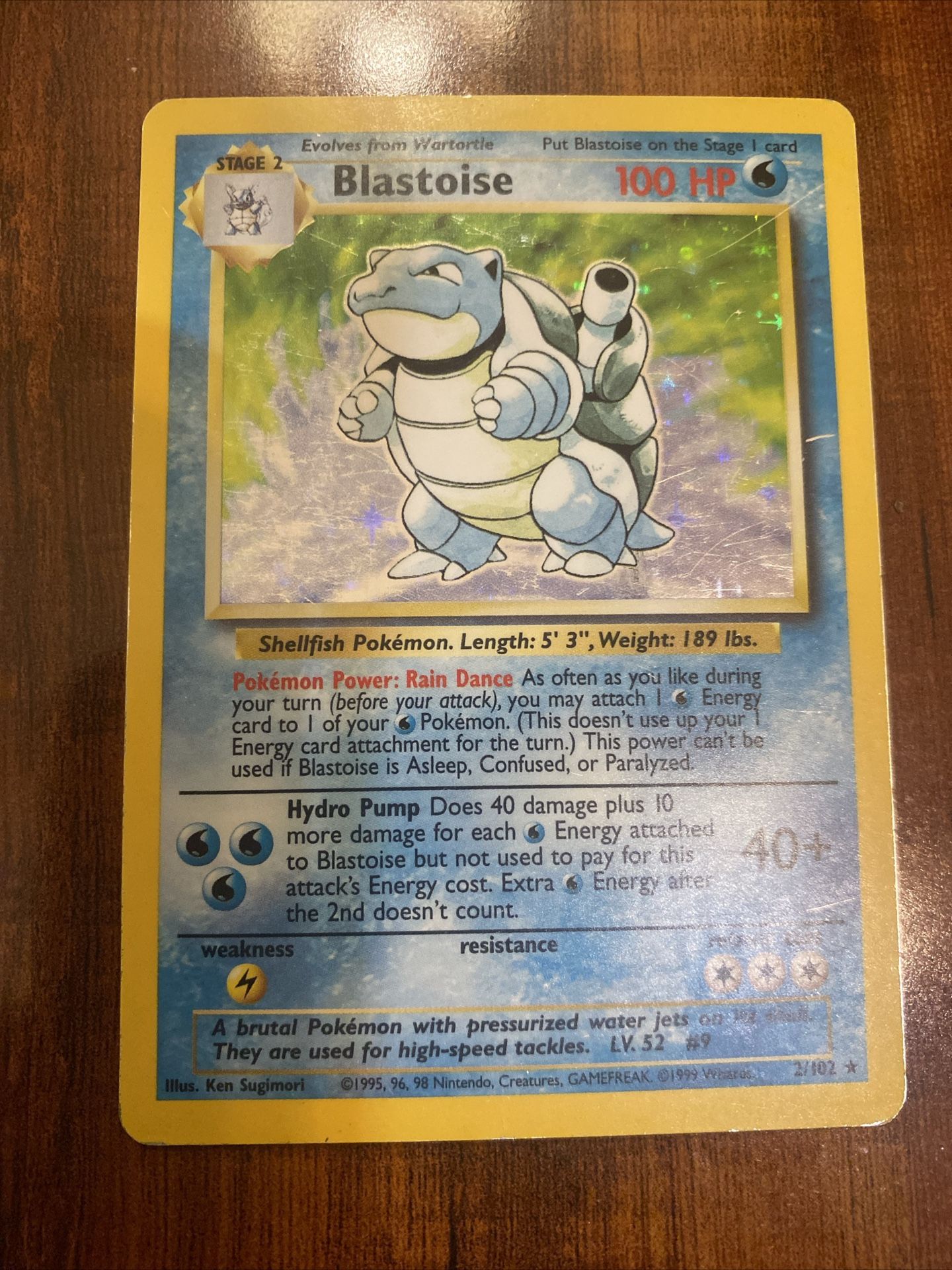 Pokemon Blastoise Base Set Unlimited Holo Rare 2/102 MP 💦