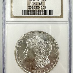 1881 S Morgan Silver Dollar Ngc MS63 Graded 