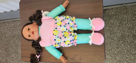 My Sweet Love 18in Toddler Girl Doll Brown Curly Hair Floral Outfit, Removable