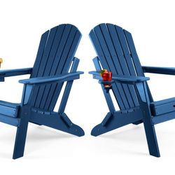 429-FUNBERRY Folding Adirondack Chair Set of 2, Fire Pit Chairs, Plastic Adirondack Chairs Weather Resistant with Cup Holder