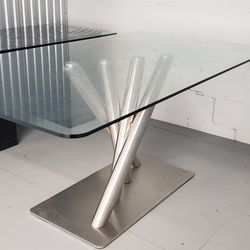 Heavy Duty Glass Stainless Steel Dining Table 