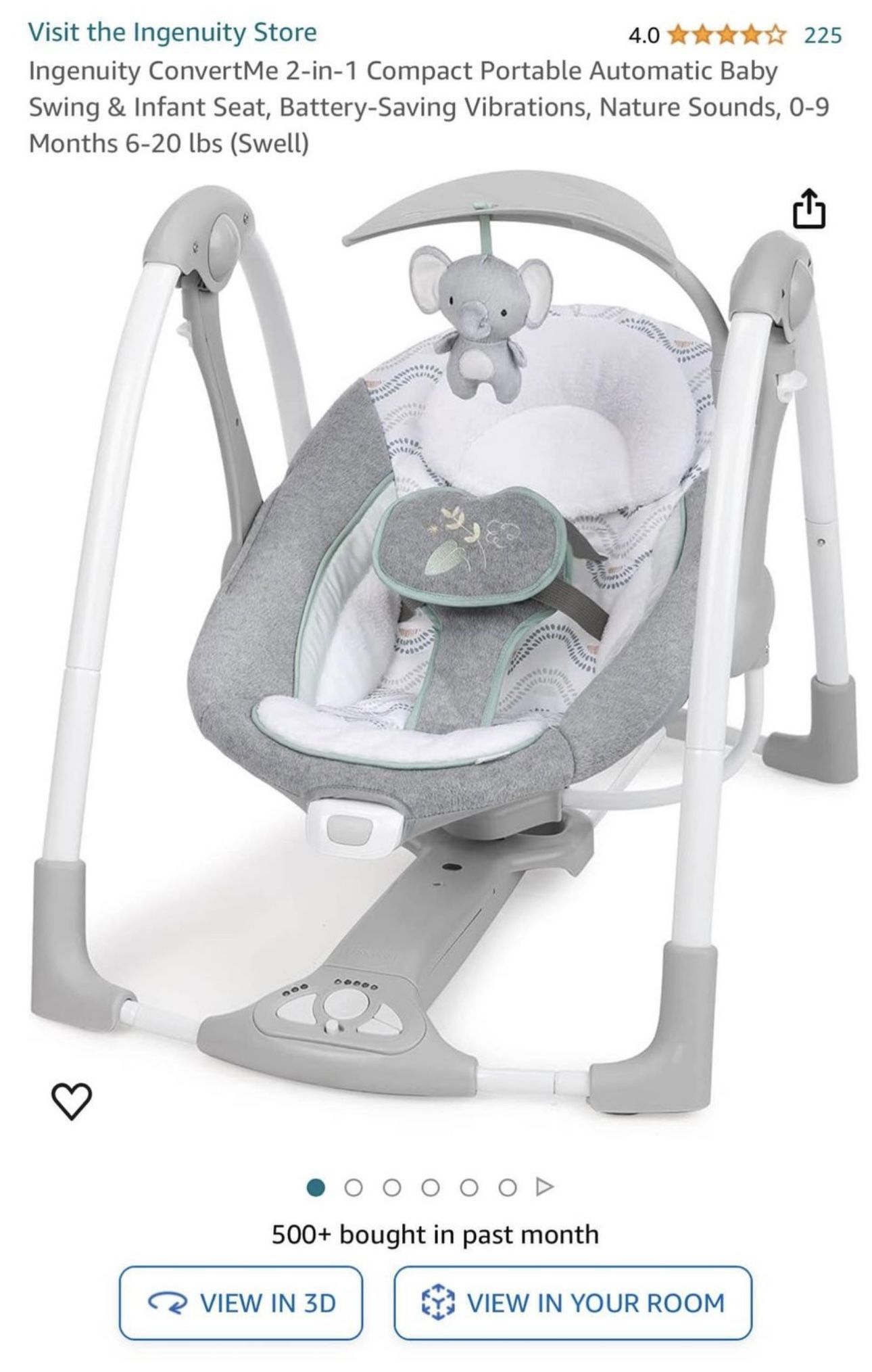 Ingenuity ConvertMe 2-in-1 Compact Portable Automatic Baby Swing & Infant Seat