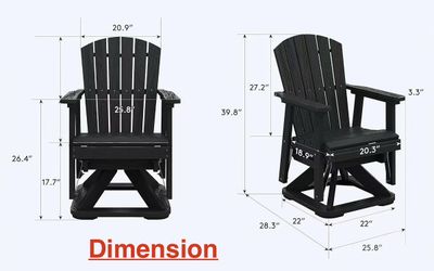 🥨SERWALL Adirondack Swivel Glider Chair, HDPE Patio Glider for Outdoor, All-Weather Glider Chair for Porch, Balcony, Obsidian Black