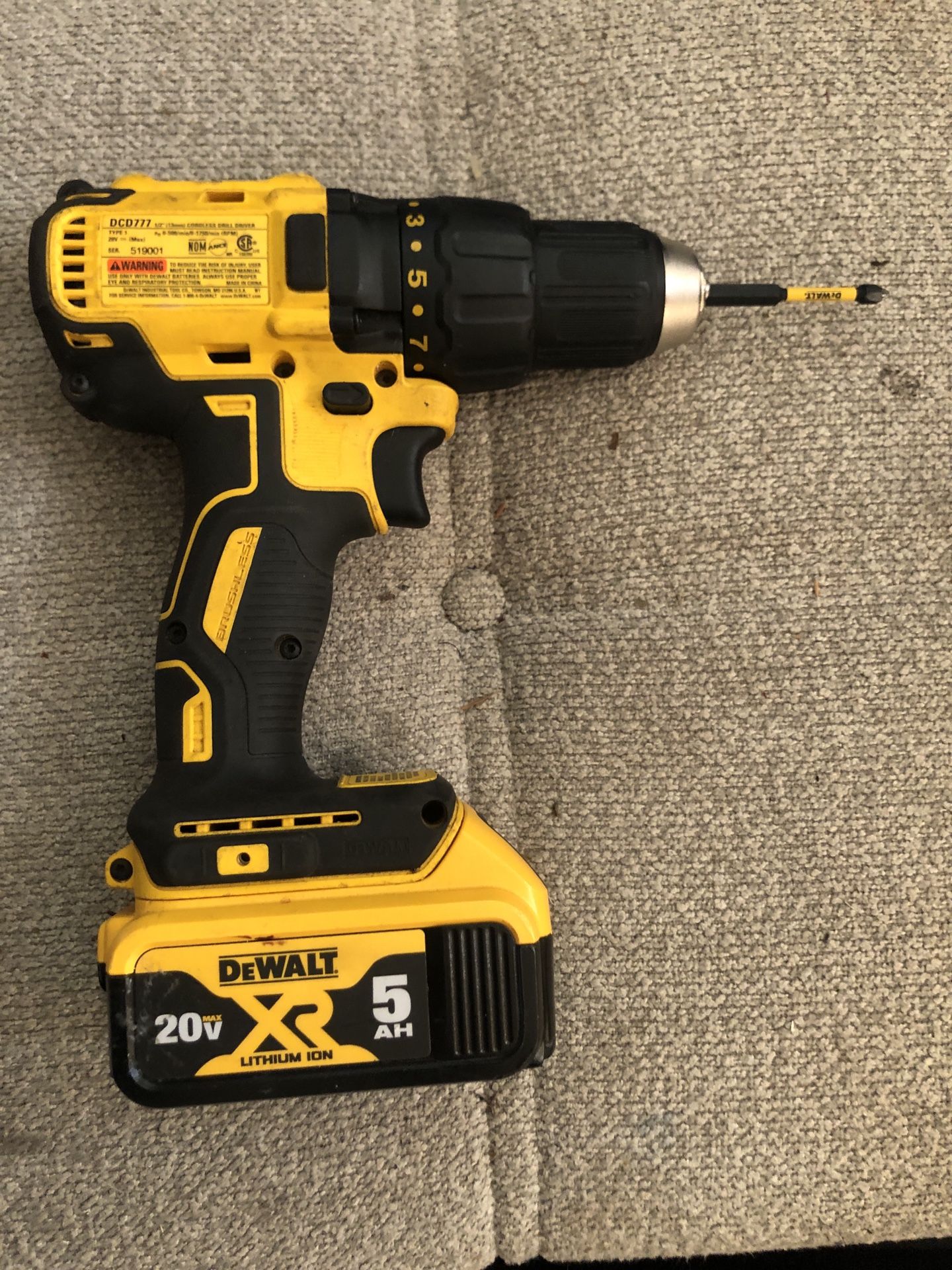 Dewalt DCD777 Brushless Drill With 20v Max 5Ah Battery 80$