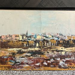 Incredible Abstract Cityscape Painting by listed Israeli Artist Shaul Ohaly