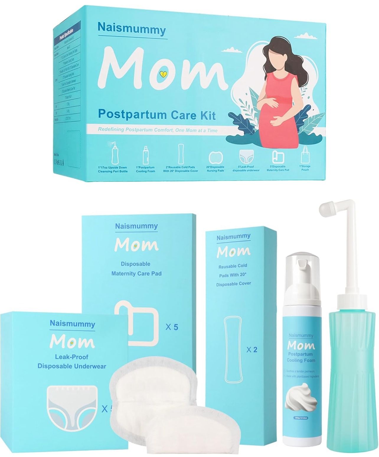 Postpartum Essentials Recovery Kit for Labor & Delivery – Nursing Pads, Peri Bottle, Ice Pack Pad, Postpartum Underwear, Disposable Bed Pads, Perineal