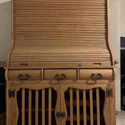 Mexican Pine Roll Top Bar Cabinet 