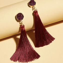 Deep Red Charm Tassel Earrings 