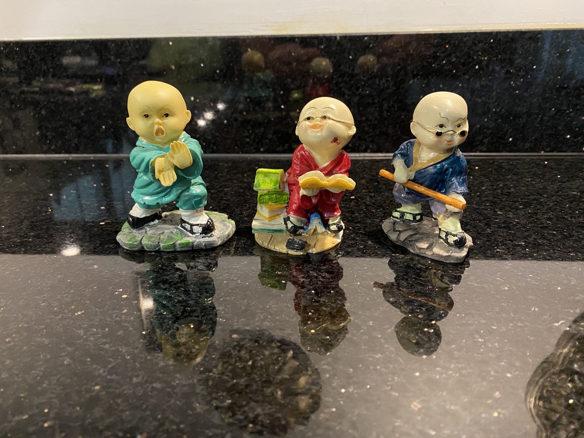 3 Chinese Shaolin Monk Figurines in Kung Fu Stance Ceramic 3” by MAXIMARK