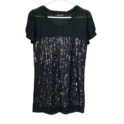 213 Industry Women’s Black Sparkly Sequin Short Sleeve Sheer Back Top - RARE