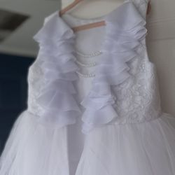 Beautiful Flower Girl Dress White Tulle With Pearls And Silk 