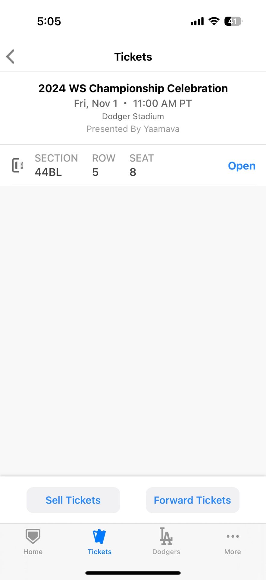 ONE TICKET AVAILABLE FOR DODGERS PARADE TOMORROW 