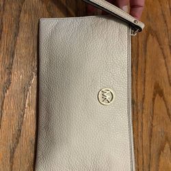 Michael Kors Very Long Ivory Pepple Leather Wristlet Strap Pouch