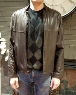 Kenneth Cole Mens Leather Jacket, Large