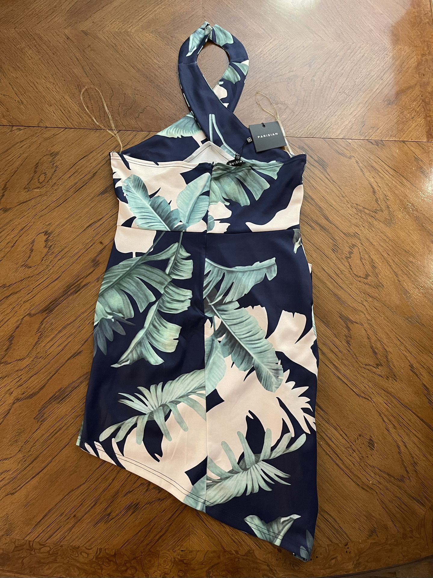 New Parisian Asymmetrical Floral Print Halter Top Tropical Dress - Size 14