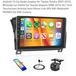 Android 13 Car Radio Carplay for Toyota Tundra 2007-2013, Rimoody Car Stereo for Toyota Sequoia 2008-2019 10.1 Inch Touchscreen Android Auto Mirror Li
