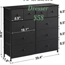 😀 10 Drawer Dresser for Bedroom Fabric Storage Tower Wide Black Dresser with Wood Top Sturdy Steel Frame Storage Organizer Unit for Living Room 