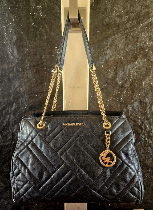 Michael Kors Black Quilted Shoulder Bag with Gold Accents