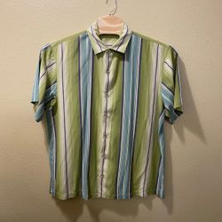 Men’s XL Tommy Bahama Silk Green Blue Multicolor Stripe Short Sleeve Shirt
