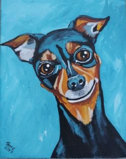 8x10 inch black min pin dog portrait painting