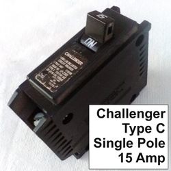 Challenger Type C Single Pole 15 Amp 120/240 Volts Circuit Breaker (3"x 3"x 1"), 4 Available