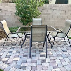 Antique Iron Patio Table, Glass Top, 4 Chairs