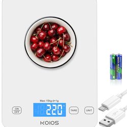 KOIOS Kitchen Scale, 33lb/15kg Digital Food Scales for Kitchen, Weight in Grams and Ounces, 1g/0.1oz Precise Graduation, Batteries and Type-C Charging