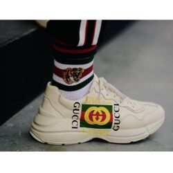 Gucci Rhyton Vintage GG logo ivory leather sneakers men’s size US 7.5