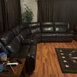 Dark Brown Leather Sectional With Electric Reclining Seats