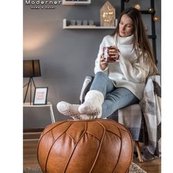 Moderner Faux Leather Pouf Unstuffed Ottoman Moroccan Footstool, Floor Footrest Cushion, Storage Sol