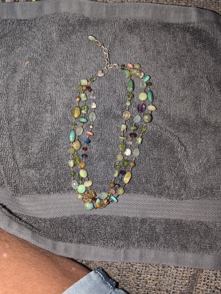 16" 3 Strand Natural Semi Precious Stones