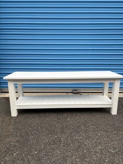 White Wood Console Table with Bottom Shelf