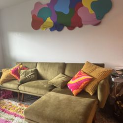 Velvet Green Sleeper sectional sofa 