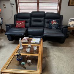 Leather Recliner Couch  Loveseat and Table