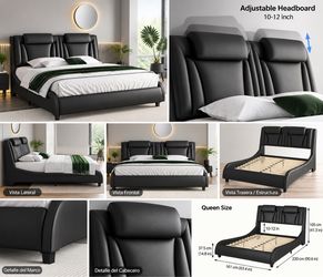 Estructura de cama tapizada KING SIZE con cabecero ajustable ondulado