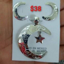925 Sterling Silver Pendant With The Earrings/Dije Con Aretes De Plata 925