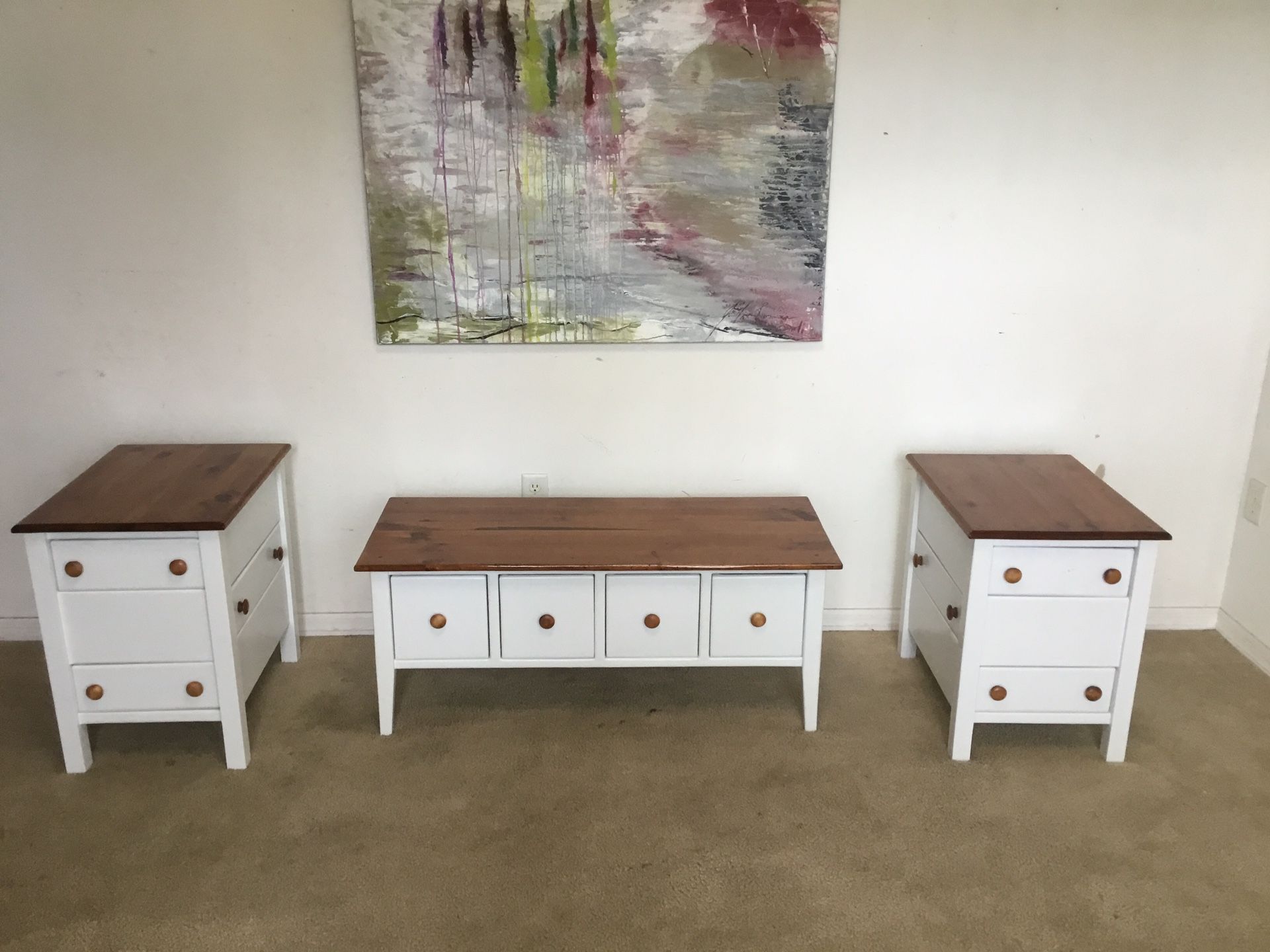 White Coffee Table and 2 End Table Set