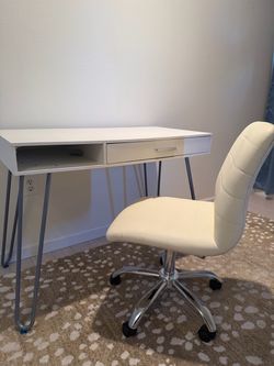 Modern White Desk & Rolling Chair Set