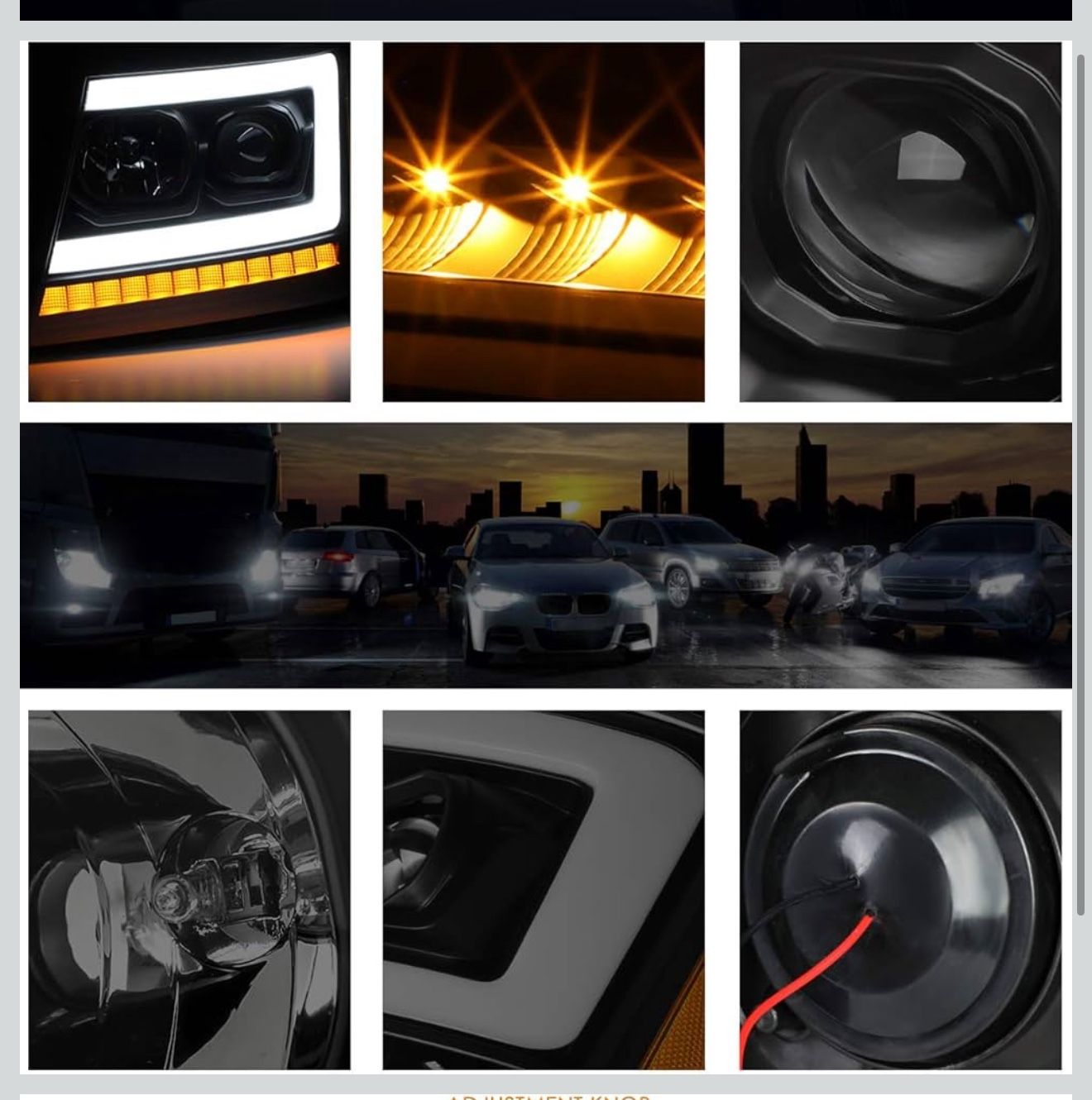 New in box PM PERFORMOTOR Black Smoked Housing amber Corner C-Shape LED Light Projector Headlights Compatible with 07-13 Avalanche Suburban 2500/07-14