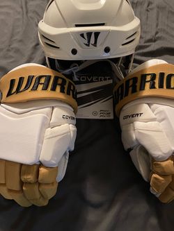 Warrior Covert Hockey Medium White Helmet and 13" Gloves combo- New with tags!!!