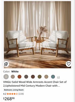 VINGLI Solid Wood Wide Armrests Accent Chair Set of 2,Upholstered Mid Century Modern Chair with Pillow,Farmhouse Arm Chair Comfy Reading Chair,Chairs 