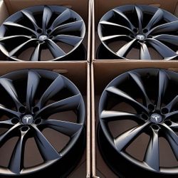 22” Tesla Model X Matte Satin Black Turbine Wheels Rims Tires OEM