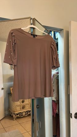 Light Brown Top with Embellished Sleeves