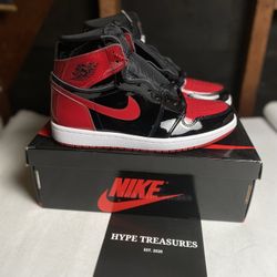 Brand New Jordan 1 High Patent Bred Size 8.5 @HYPETREASURES 