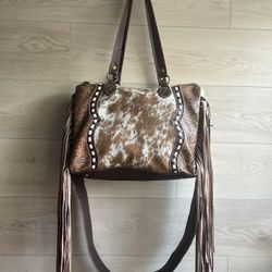 Myra Western Brown Leather Fringe Bag