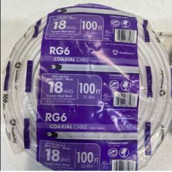 (2) Southwire 100 ft RG6 Dual Shield Coaxial Cable – 18 AWG Copper Clad Steel, CATV CM/CL2 Rated, White | TV, Satellite, Internet, Audio/Video Cable