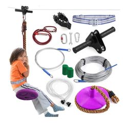 Zip line Kit 100ft for Kid and Adults up to 400lb-Special Retractors and Thickened Disc Seats,Zipline Kit for Backyard