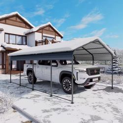 12x20ft Heavy Duty Metal Carport-Galvanized Steel Roof with Enhanced Base Outdoor Car Port Shelter