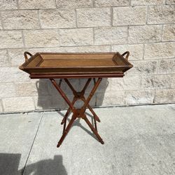 Vintage Rattan And Bamboo XL Serving Tray & Stand 