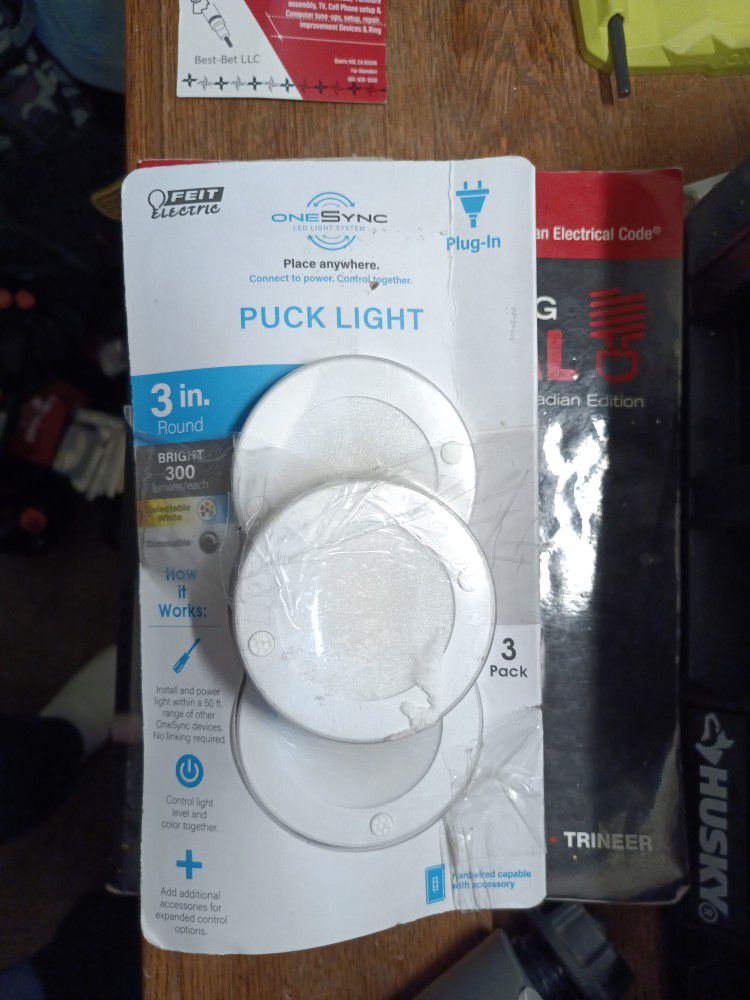 3 Pack Of 3" PUCK LIGHTS Connect Together String Powered, Plug 🔌